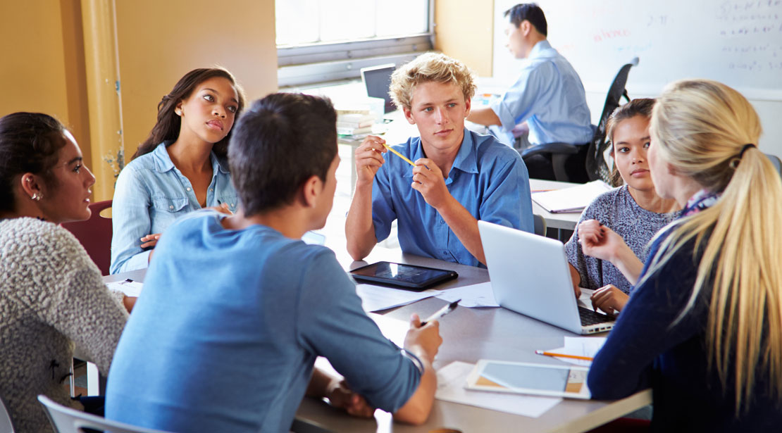 Students having a discussion in a classroom