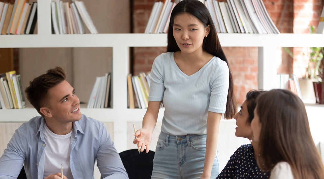 Students having a discussion in a classroom