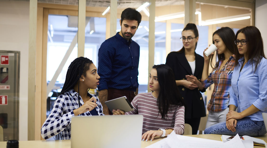 Students having a discussion in a classroom